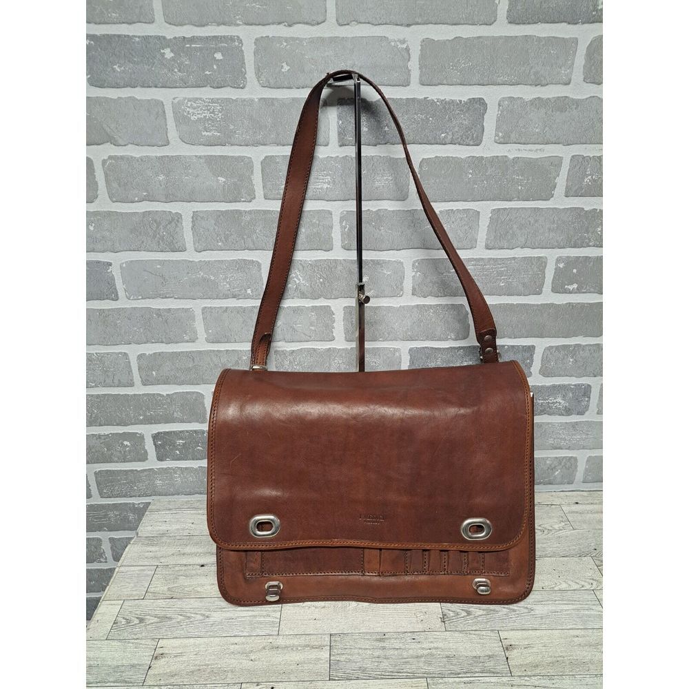 I Medici Italian Leather 2-Way Briefcase Shoulder Bag Medium Brown Made in Italy